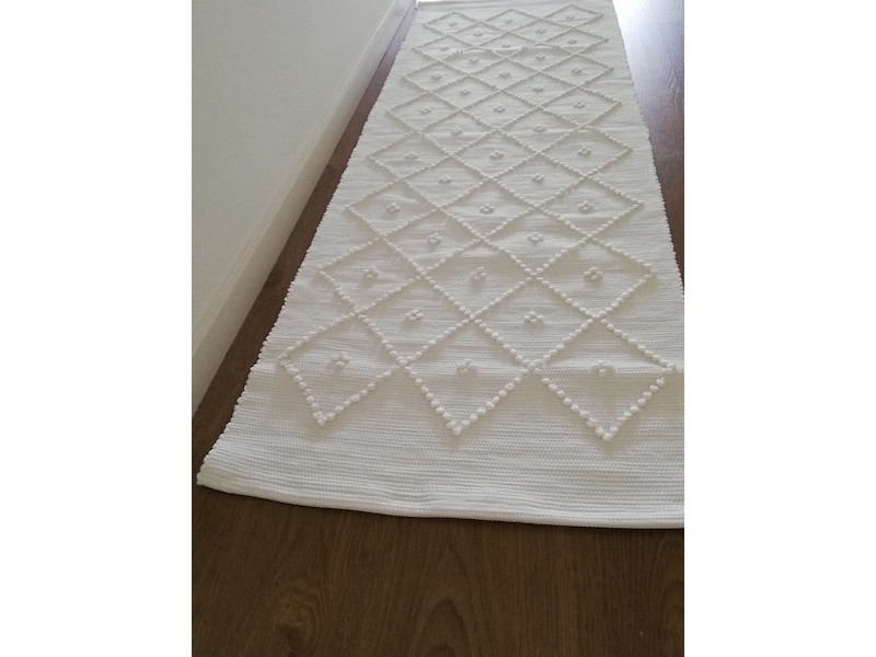 (Esgotado) Passadeira artesanal de puxados cor cru 100% algodão - 50x200 cm (Estimado)